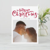 赤い写真のメリークリスマスハンドレタリング シーズンカード (スタンド正面)