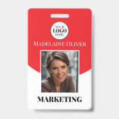 赤い写真のロゴとQRコードの従業員名 バッジ (Front)