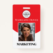 赤い写真のロゴとQRコードの従業員名 バッジ (正面)