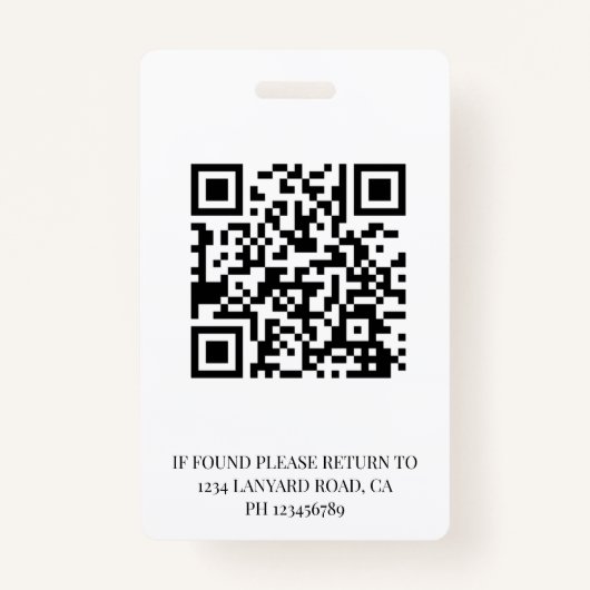 赤い写真のロゴとQRコードの従業員名 バッジ (裏面)