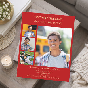 赤い写真の卒業式パーティーへの招待