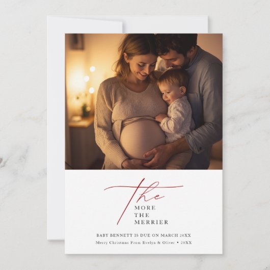 赤い写真の妊娠メリーのクリスマス シーズンカード (正面)