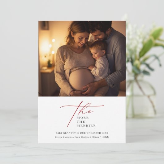 赤い写真の妊娠メリーのクリスマス シーズンカード (スタンド正面)