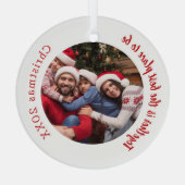 赤い写真の家族の引用文クリスマス ガラスオーナメント (裏面)