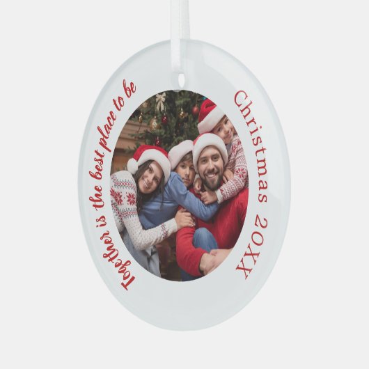 赤い写真の家族の引用文クリスマス ガラスオーナメント (正面左)