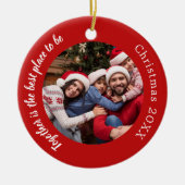 赤い写真の家族の引用文クリスマス セラミックオーナメント (正面)