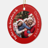 赤い写真の家族の引用文クリスマス セラミックオーナメント (左)