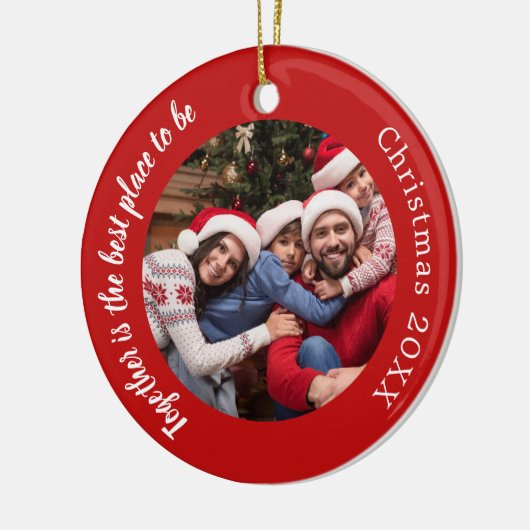 赤い写真の家族の引用文クリスマス セラミックオーナメント (左)