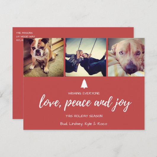 赤い写真の愛の平和と喜びクリスマスポストカード シーズンポストカード (正面/裏面)
