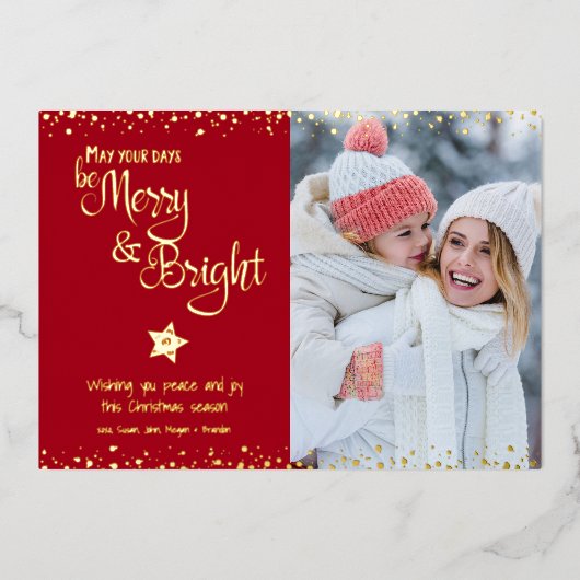 赤い写真の日メリーは明るいスクリプ実在ト金ゴールド 箔シーズンカード (正面)