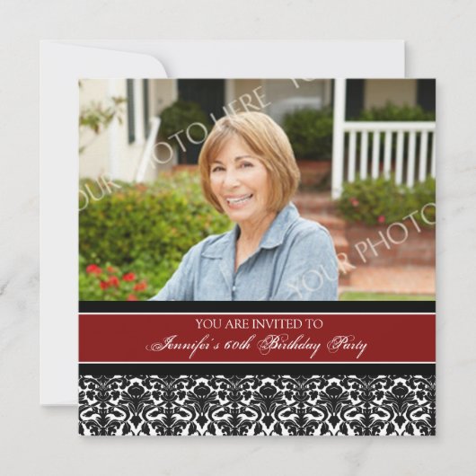赤い写真の第60バースデーパーティ招待状 招待状 (正面)