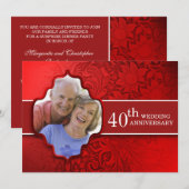 赤い写真の記念日招待状 招待状 (正面/裏面)