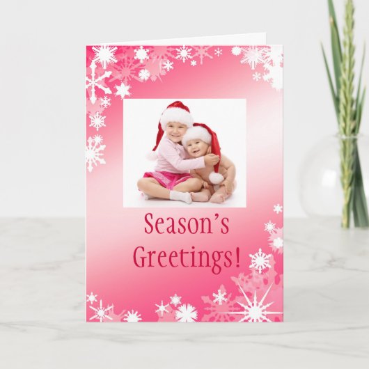 赤い写真の雪の結晶のホリデーカード シーズンカード (正面)