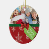 赤い写真の雪片のメリーなクリスマスオーナメント セラミックオーナメント (右)