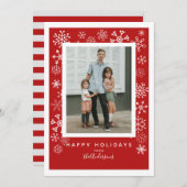 赤い写真の雪片独身の，クリスマス シーズンカード (正面/裏面)