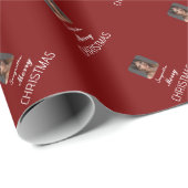 赤い写真エレガントのスクリプト名メリークリスマス ラッピングペーパー (ロールコーナー)