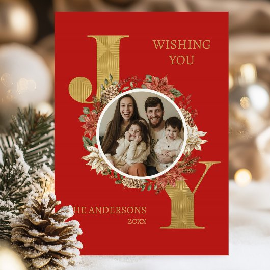 赤い写真エレガント折り畳みクリスマス シーズンカード