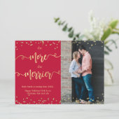 赤い写真クリスマス妊娠告知カード 案内状 (スタンド正面)