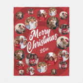 赤い写真コラージクリスマス フリースブランケット (正面)