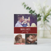 赤い写真パーソナライズされたコラージュのクリスマス ポストカード (スタンド正面)