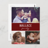 赤い写真パーソナライズされたコラージュのクリスマス ポストカード (正面/裏面)