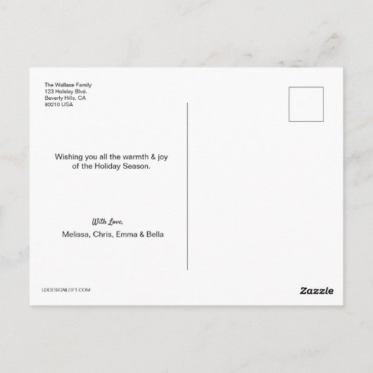 赤い写真パーソナライズされたコラージュのクリスマス ポストカード (裏面)