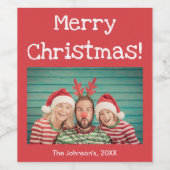赤い写真メリークリスマスの名前でおもしろいフォント ワインラベル (シングルラベル)