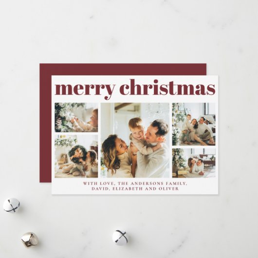 赤い写真モダンコラージクリスマスホリデーカード シーズンカード (正面/裏面インサイチュ)