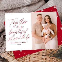 赤い写真入りクリスマスカード "Together is a beautiful place to b シーズンカード