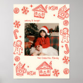 赤い写真手描きドードルクリスマお洒落ス ポスター (正面)