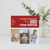 赤い写真3枚の卒業お知らせ 招待状 (スタンド正面)