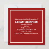 赤い写真3枚の卒業お知らせ 招待状 (裏面)