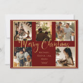 赤い写真 メリークリスマス ゴールドスクリプト ホリデーカード (正面)