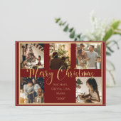 赤い写真 メリークリスマス ゴールドスクリプト ホリデーカード (スタンド正面)