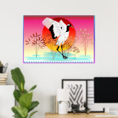 赤い冠の鶴と沈む太陽のポスター ポスター (ホームオフィス)