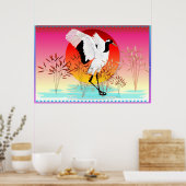 赤い冠の鶴と沈む太陽のポスター ポスター (キッチン)