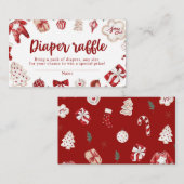 赤い冬のクリスマスベビーシャワーおむつラッフル エンクロージャーカード (正面/裏面)