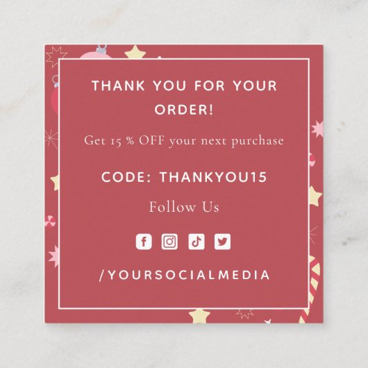 赤い冬のクリスマス オーナメント スター & スパークル 誠にありがとうございます スクエア名刺 (裏面)