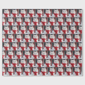 赤い冬のスカーフの白い猫 ラッピングペーパー (フラット)