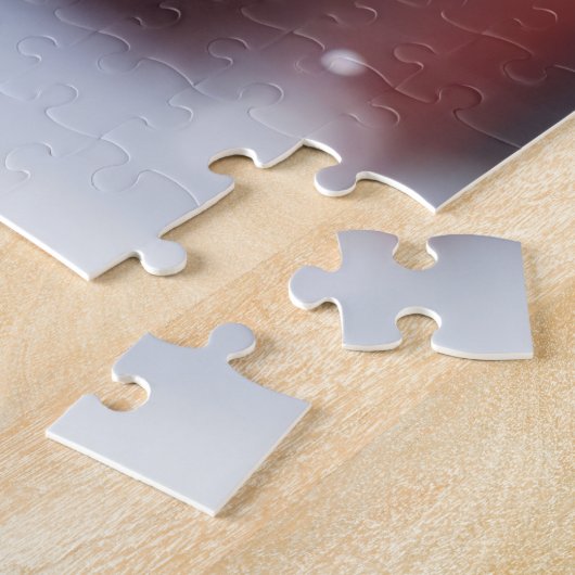 赤い冬のスカーフをした白猫 ジグソーパズル (側面)