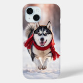 赤い冬のスカーフを巻いたハスキー Case-Mate iPhoneケース (裏面)
