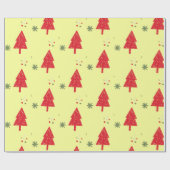 赤い冬のスノーフレークのクリスマスツリーシームレスパターン ラッピングペーパー (フラット)