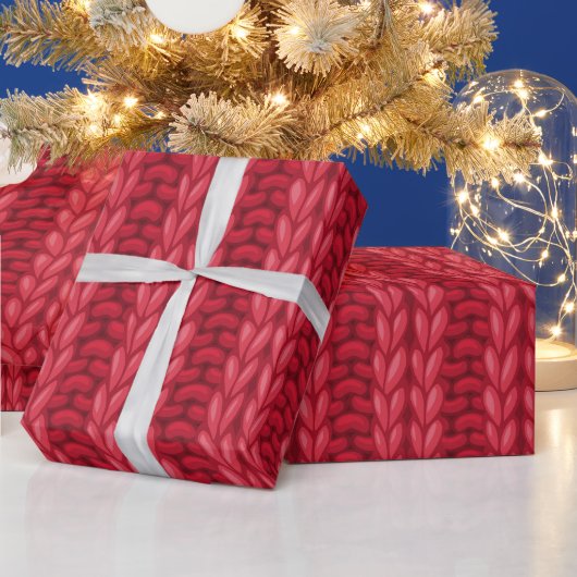 赤い冬のニットウールパターン ラッピングペーパー (クリスマス)
