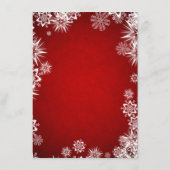 赤い冬のブライダルシャワーに白い雪の結晶 エンクロージャーカード (裏面)