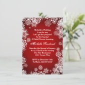 赤い冬のブライダルシャワーに白い雪の結晶 エンクロージャーカード (スタンド正面)