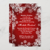 赤い冬のブライダルシャワーに白い雪の結晶 エンクロージャーカード (正面/裏面)