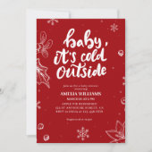 赤い冬のベビーシャワー "Baby its cold outside" 招待状 (正面)