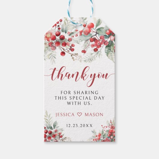 赤い冬のベリー感謝していクリスマス結婚 ギフトタグ (正面)