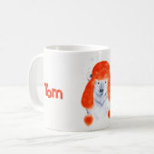 赤い冬の帽子のクリスマスに可愛いホッキョクグマ コーヒーマグカップ (正面左)