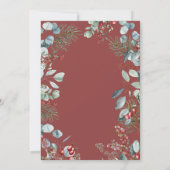 赤い冬の松の実とユーカリのウェディング 招待状 (裏面)